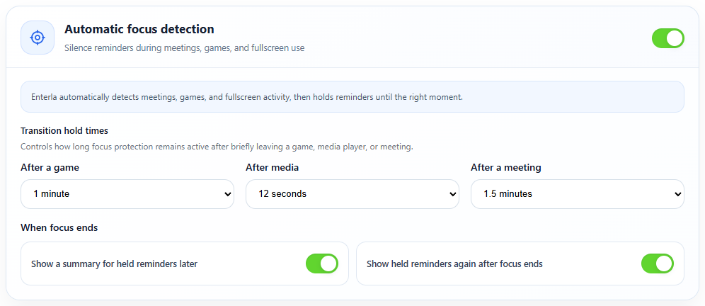 Automatic focus detection. Actual Enterla interface with sample data.