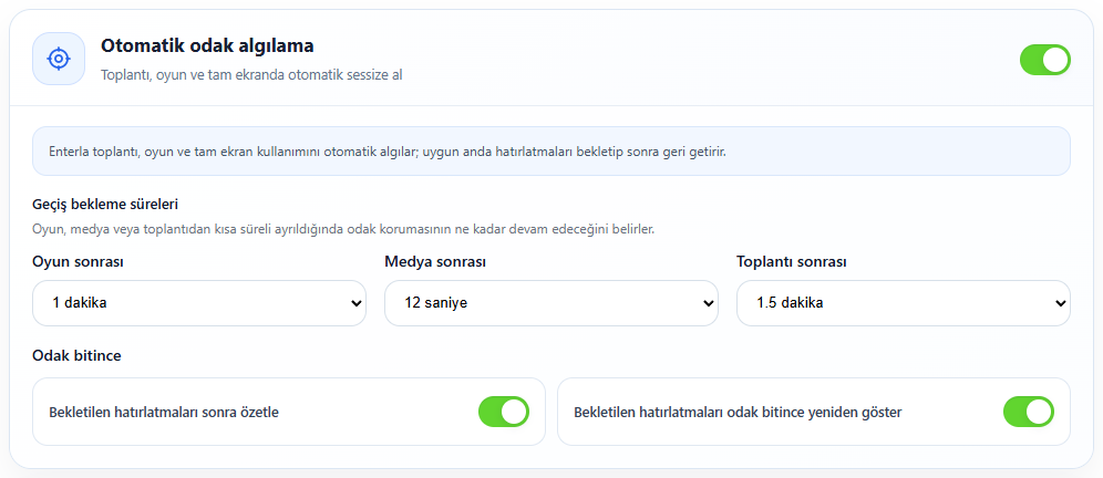 Otomatik odak algılama. Gerçek Enterla arayüzü; örnek veriler.