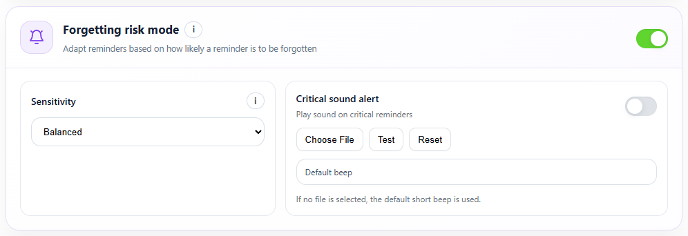 Forget Mode. Actual Enterla interface with sample data.